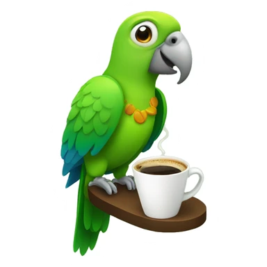 Green parrot with cup of coffee sticker