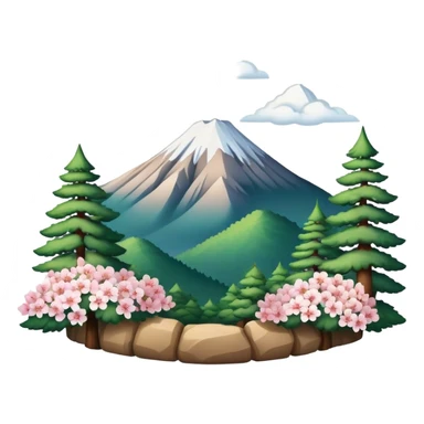 Create an emoji with the image of Mount Hallasan, symbolizing the nature of South Korea. Add pine trees or cherry blossoms for detail sticker