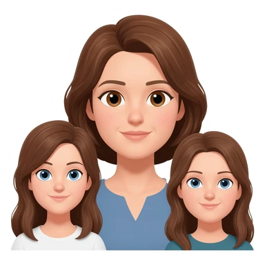 Mom (brown hair and brown eyes) and two adult daughters (brown hair and blue eyes) all with pale skin sticker