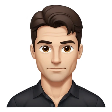 Strong athletic man with buff build, youthful 40s appearance, light brown complexion, elongated face, defined jawline, attractive confident smirk, intense dark eyes, medium eyebrows, straight nose, medium wavy dark hair, wearing a black button-down shirt that shows his muscular build sticker