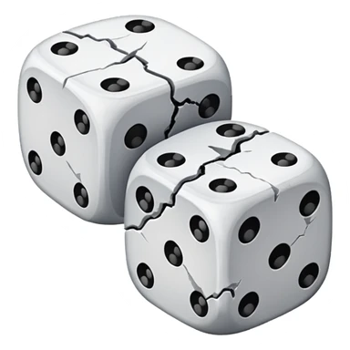 two dice, with one smashed sticker