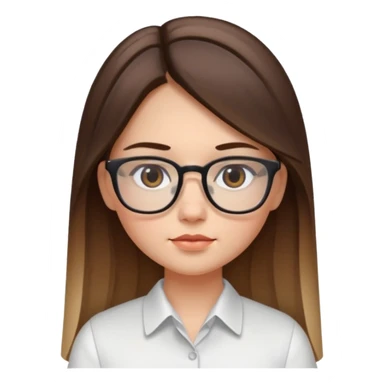 Chica de piel blanca con cabello liso largo con balayage, ojos cafe obcuro con lentes cuadrados, gordita, camisa e vestir blanca sticker