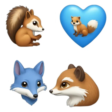 blue heart with hedgehog fox squirrel sticker