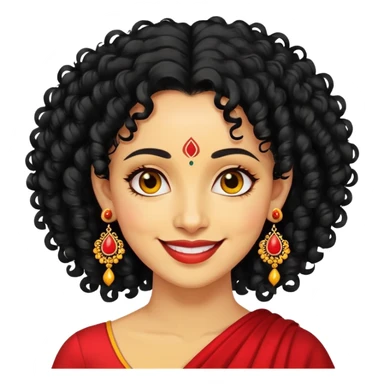 "- Phụ nữ
- 35 tuổi
- Da vàng
- Tóc đen xoăn nhẹ
- Có chấm đỏ Bindi, đeo khuyên tai
- Mặt cười
" sticker