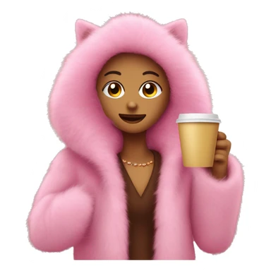 pink fur coat with a glass of coffee in hand sticker