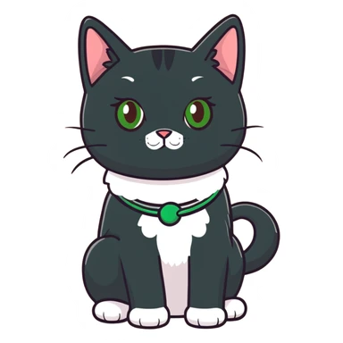 brown haired girl with light tan skin and brown eyes holding a black Bombay cat with green eyes and a black and white Tuxedo cat with hazel eyes sticker