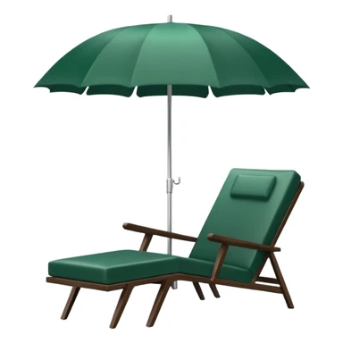 pure white umbrella and dark green lounge chair, modern minimalism, iOS emoji style, transparent background, no emojis or faces sticker