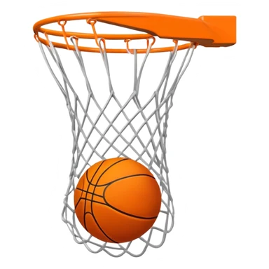 Basketball swishing through net, minimal design with just essential details, iOS emoji style sticker