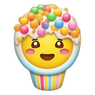 kawaii sticker of yellow face covered in candy sticker