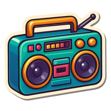 boombox, retro sticker style, vibrant colors, thick outlines, fun and nostalgic sticker