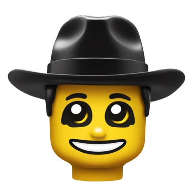 Lego smiling face with black hat sticker