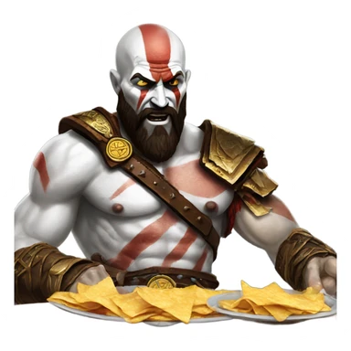 Kratos from god of war eating nachos sticker