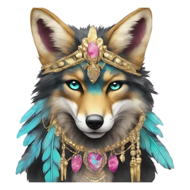 Dark black Beige cyan Pink magenta burgundy maroon cyan beige gray coyote fox black stripes wearing gold jewellery gold piercings gold gilded vintage watercolour tie dye black raven wings sticker