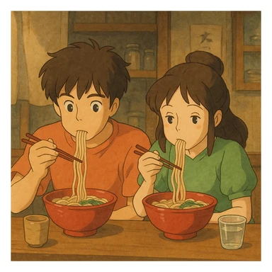 couple eating noodles sticker