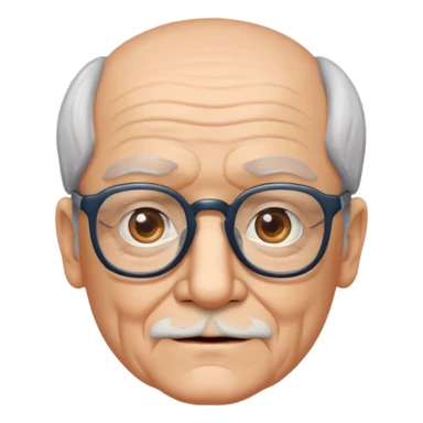 elderly man with square glasses and square face sticker