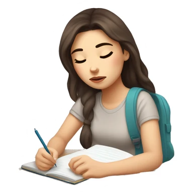 Tired girl brunette student writing an outline in a notebook and wants to sleep Tired girl brunette student writing an outline in a notebook and wants to sleep  sticker
