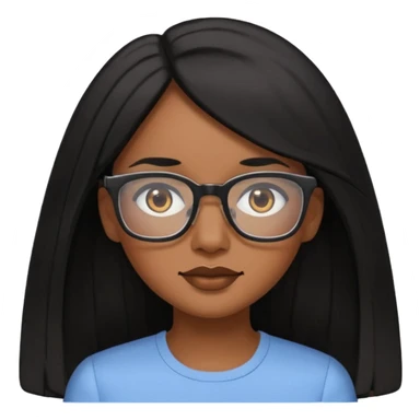 Cor da pele parda óculos um pouco quadrado cabelos longos e preto roupas blusinhas de manga curta sticker