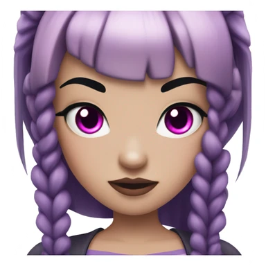 teenage vampire girl with pale pink skin, purple eyes, black hair with pink streaks, pigtails with bangs sticker