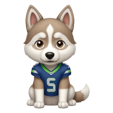 White  brown husky with Seattle Seahawks gear sticker