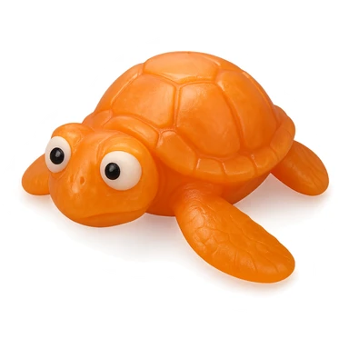 hyper-detailed retro 90's toy style bright orange semi-transparent soft plastic sea turtle with derpy eyes soft reflections soft and squishy some cloudiness not shiny highly detailed appealing no tag no background sticker