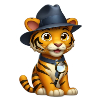A tiger with a sleek detective's hat, holding a magnifying glass in its paw sticker