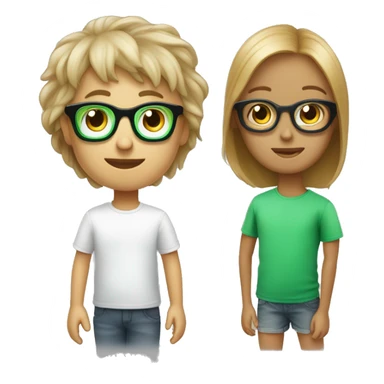 enfant avec des cheveux cours et maron 
avec des lunette de soleil noir et un t-shirt vert clair sticker