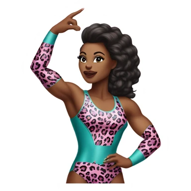 Tall blonde Caucasian muscular woma with teal eye shadow n wrestler wearing a pink leopard print leotard blowing a kiss sticker