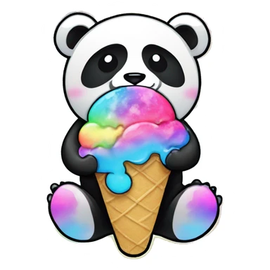 rainbow metal rhinestoned Panda eating tie dye kawaii ice cream sticker