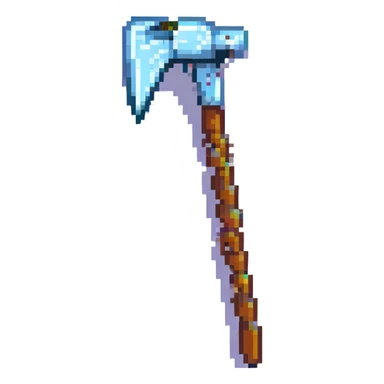A pixel art pickaxe sticker