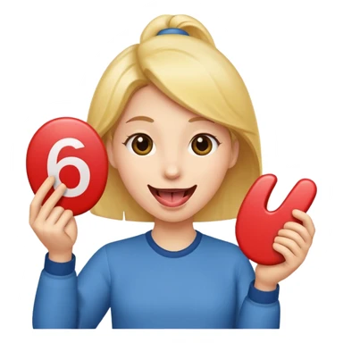 Happy face with tongue out with a number six in one hand and number seven in the other hand sticker