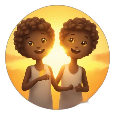 Two children interacting with the sun in the sky in the background sticker
