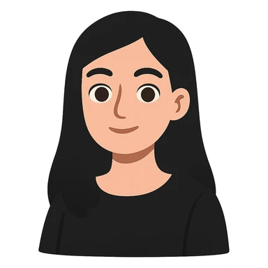 flat-toon style white woman with rounded brown eyes, long black hair, black blouse sticker