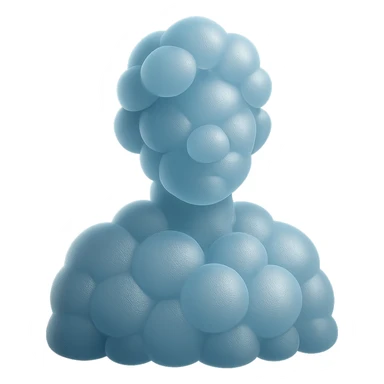 person from shoulders up, front view, fully composed of bright convex clouds, matte glass style sticker