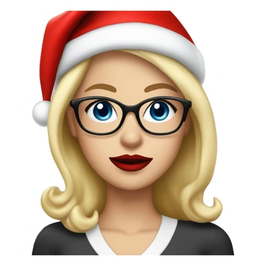 Beautiful blonde woman, blue eyes wearing santa hat and glasses and red lips  sticker