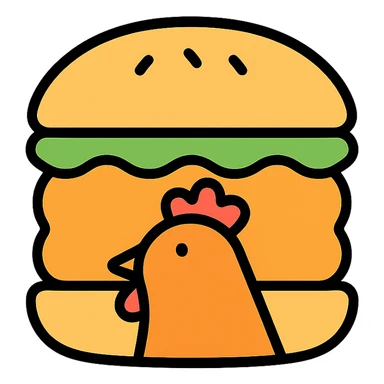 chicken burger as a simple, modern icon, clean lines, minimal color, suitable for app or website use sticker