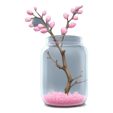 Delicate big twig with pink buds in a transparent jar vase sticker