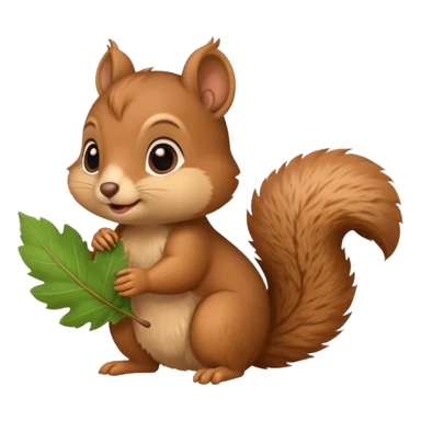 baby squirrel hold a leaf sticker