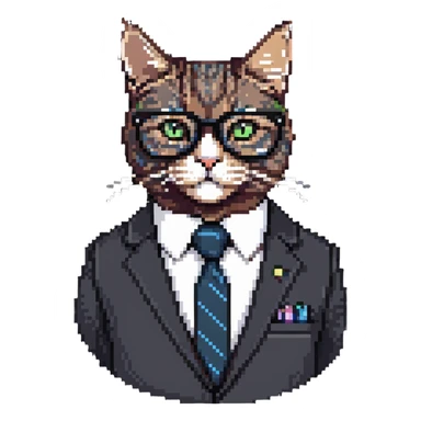 business cat with glasses looking like an office boss, wearing a suit and tie sticker