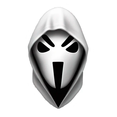 “Apple emoji of Ghostface: white mask with a screaming expression, dark eyes, and a black hooded cloak.” sticker