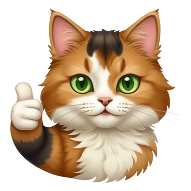 tricolor fluffy cat with big green eyes giving thumbs up sticker