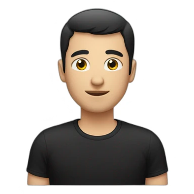 White man with very short black hair in black T-shirt sticker