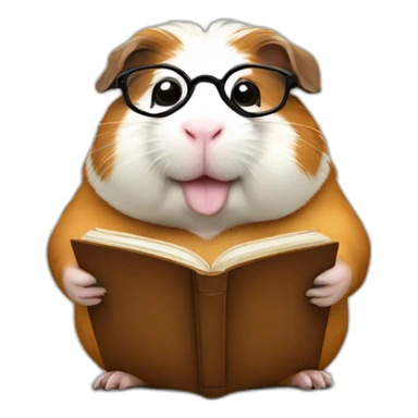Fat guinea pig reading a book and wearing glasses sticker