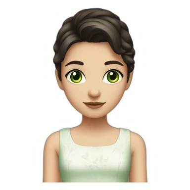 Girl, 14 years old, dark hair, green eyes, white skin, wearing a dress sticker