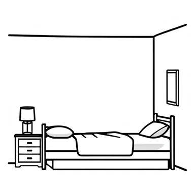 minimalist white teen bedroom with white vanity, white desk, white bed frame, and green plants sticker