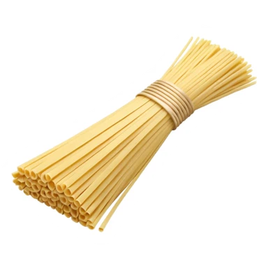 uncooked spaghetti noodles, small bundle, light golden, straight and stiff, smooth surface, fanned arrangement, 3D-rendered, minimal, no container, transparent background sticker
