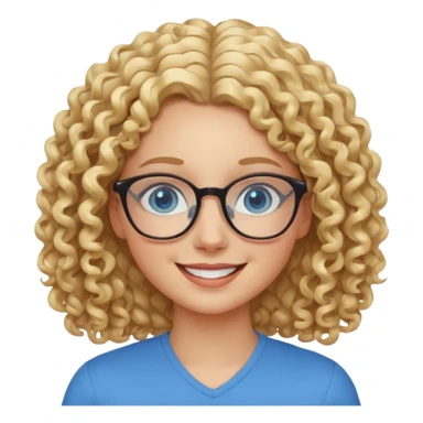 Friendly looking white girl with curly, blonde hair, blue eyes, and glasses. sticker