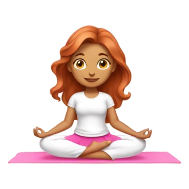 Girl with medium length wavy copper hair wearing white shirt and pink skirt doing yoga on pink yoga mat sticker