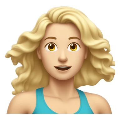White woman, long hair, blonde hair, wavy hair, treadmill, sweating sticker