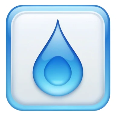 a Tiny compressed Stylized blue droplet symbol inside a pastel gradient white square icon, blue borders sticker