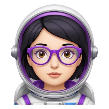 female astronaut with black hair brown eyes and purple glasses sticker